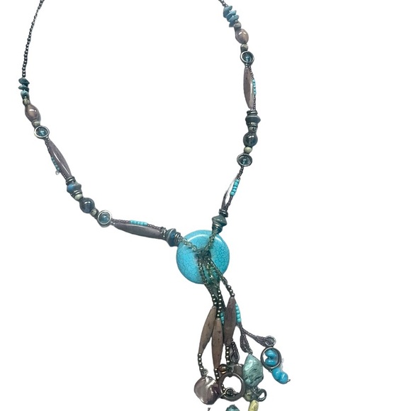 Treska Brand Turquoise and Brown Double Beaded Statement Necklace; EUC! - Picture 2 of 9